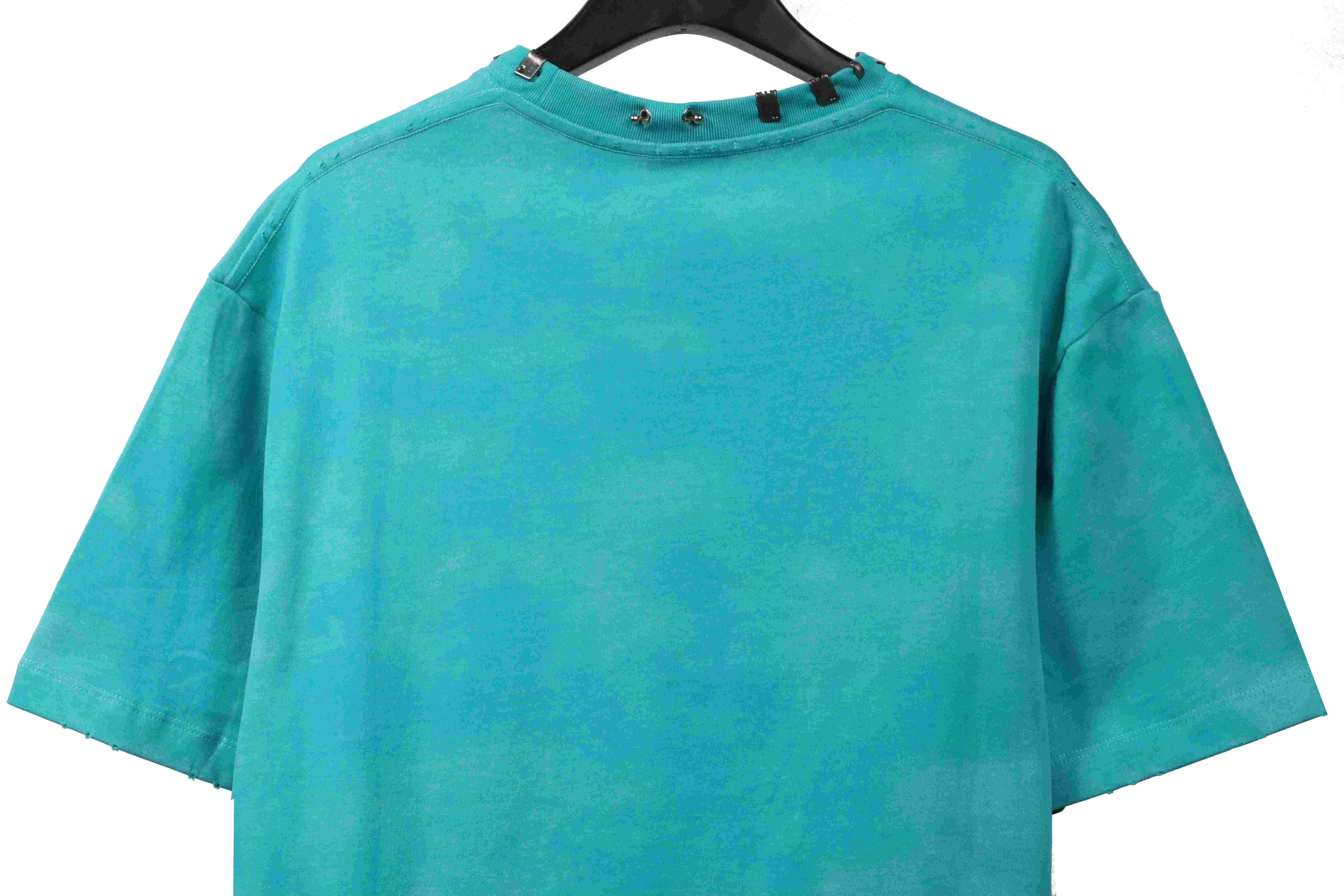 Balenciaga Rivet Puncture Washed Hole Short SleeveGreen