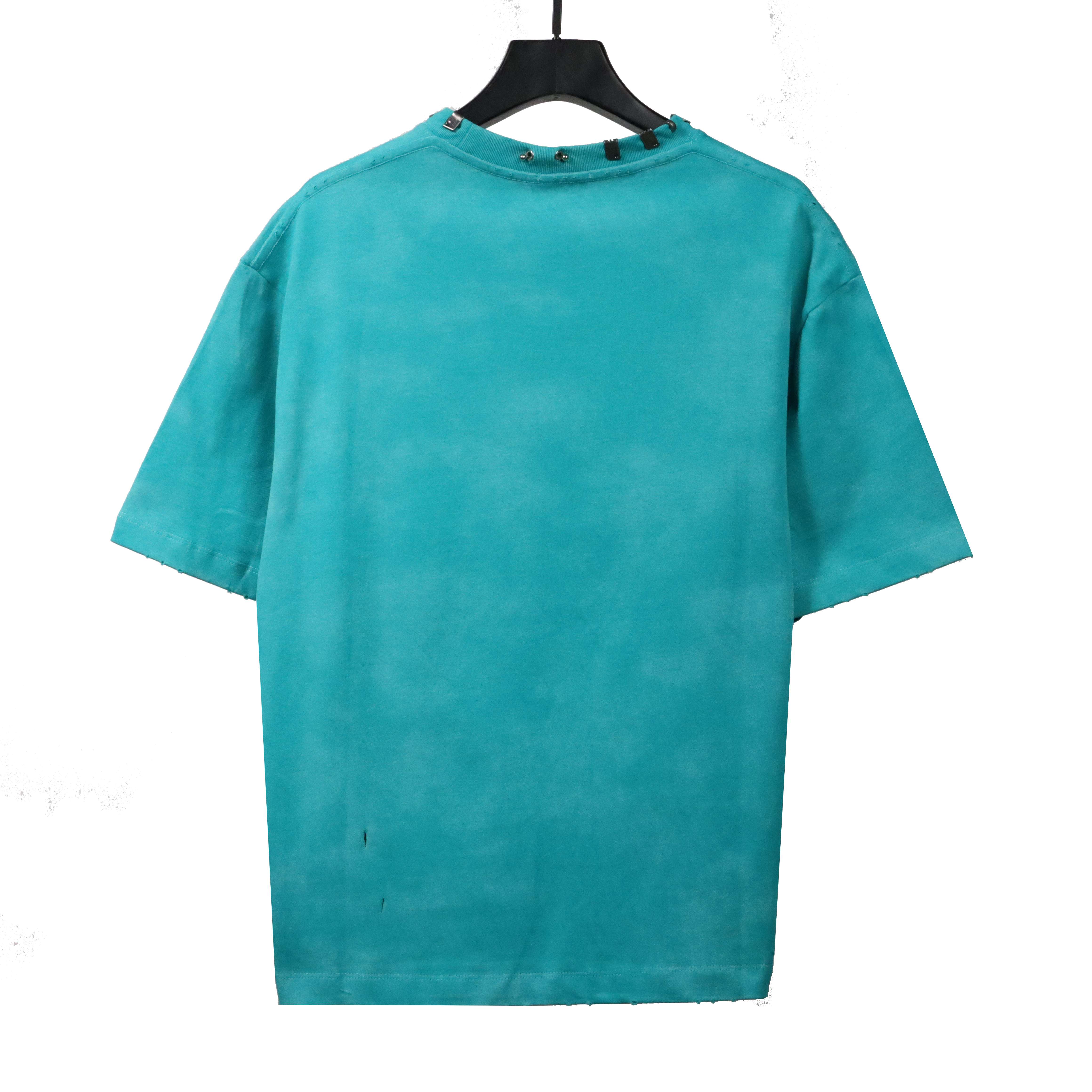 Balenciaga Rivet Puncture Washed Hole Short SleeveGreen