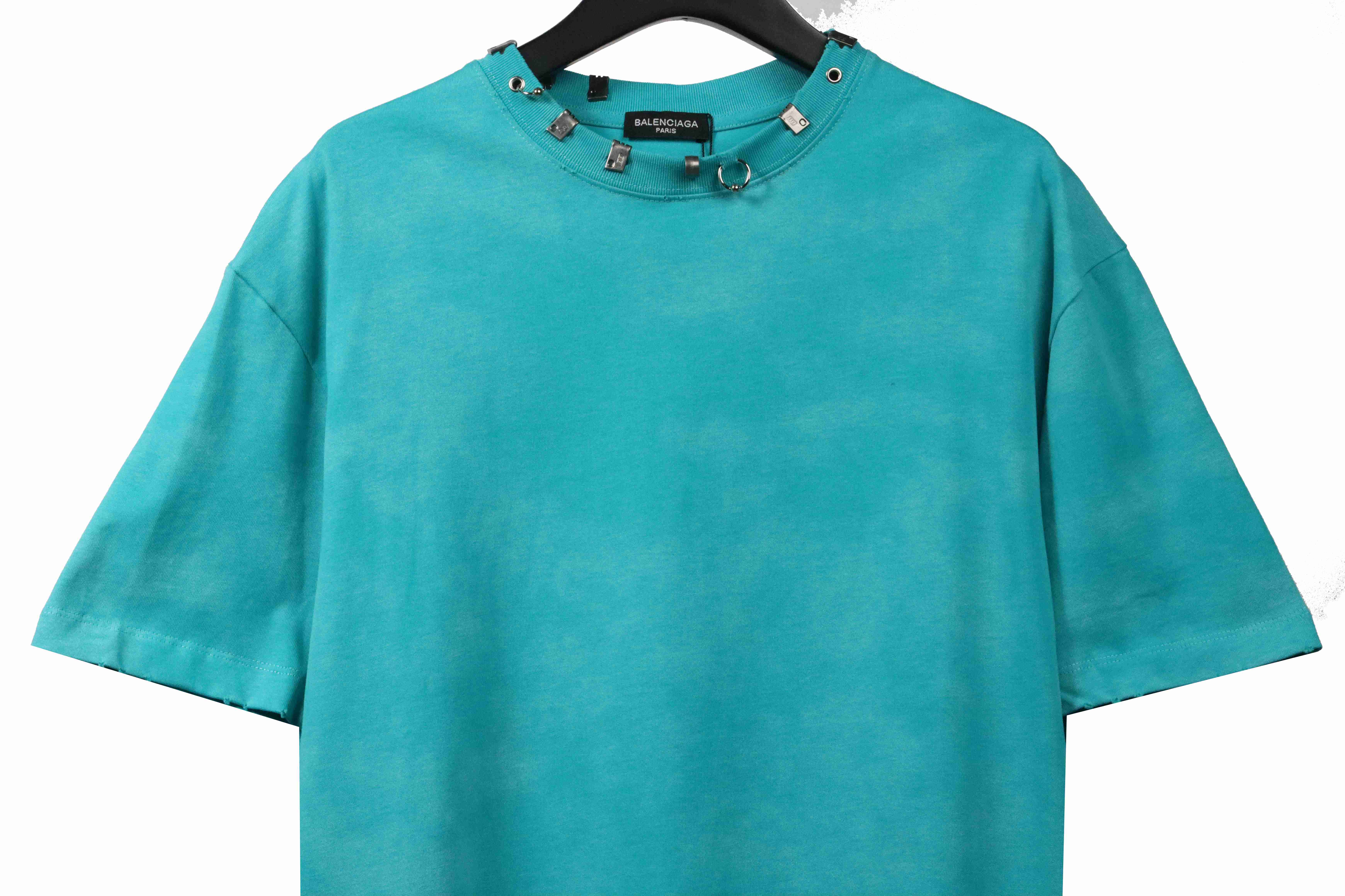 Balenciaga Rivet Puncture Washed Hole Short SleeveGreen