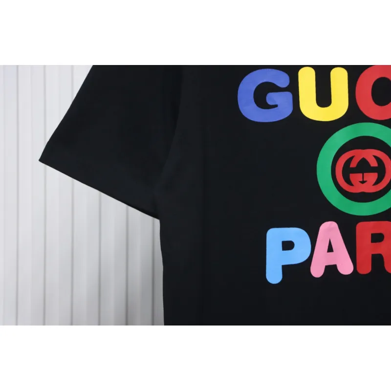 Gucci 24ss colorful letter print short sleeves black