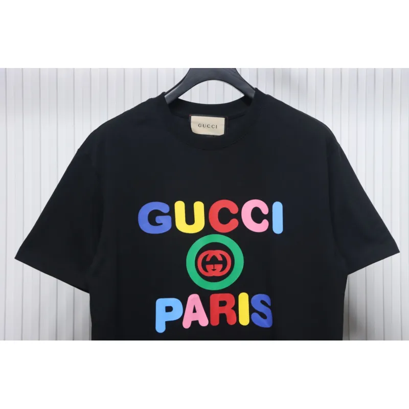 Gucci 24ss colorful letter print short sleeves black