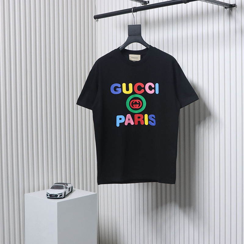 Gucci 24ss colorful letter print short sleeves black