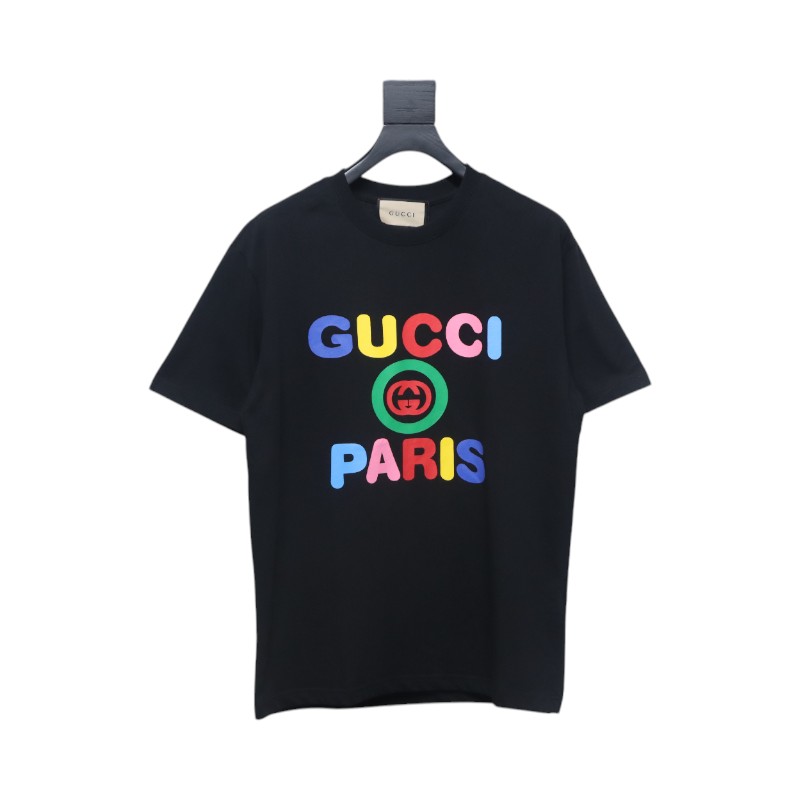 Gucci 24ss colorful letter print short sleeves black