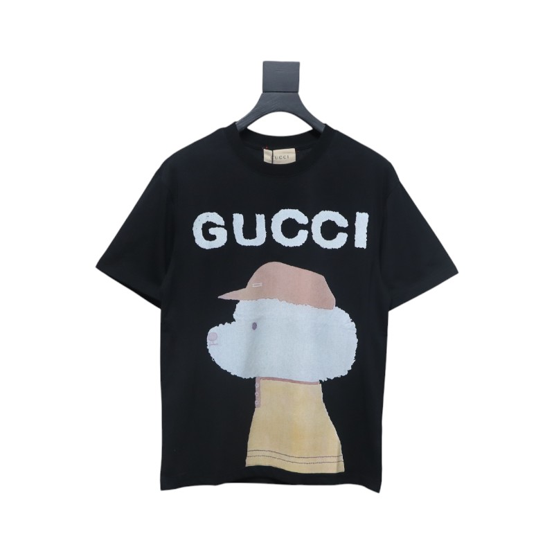 Gucci 25ss Funny Cartoon Series Printed Short Sleeve Black Puppy
