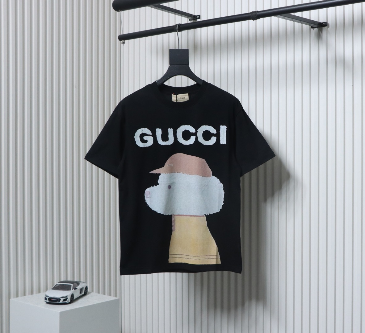 Gucci 25ss Funny Cartoon Series Printed Short Sleeve Black Puppy