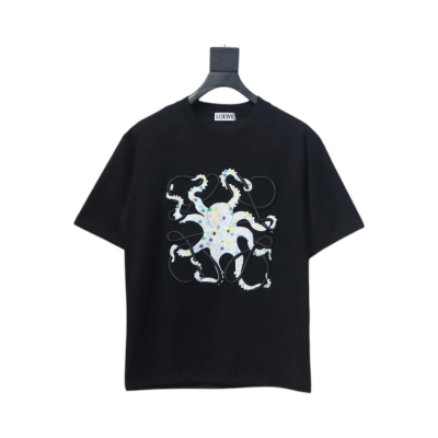 Loewe 25ss Octopus Print and Anagram Embroidered Short Sleeve T-Shirt black 01