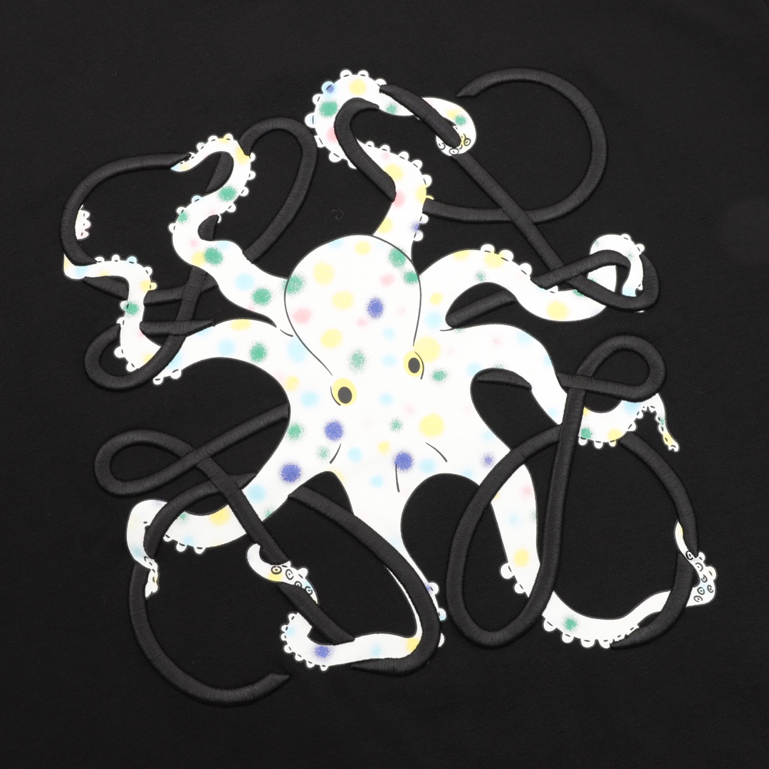 Loewe 25ss Octopus Print and Anagram Embroidered Short Sleeve T-Shirt black