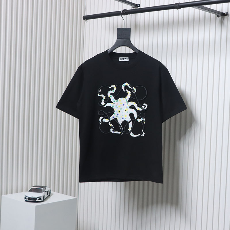 Loewe 25ss Octopus Print and Anagram Embroidered Short Sleeve T-Shirt black