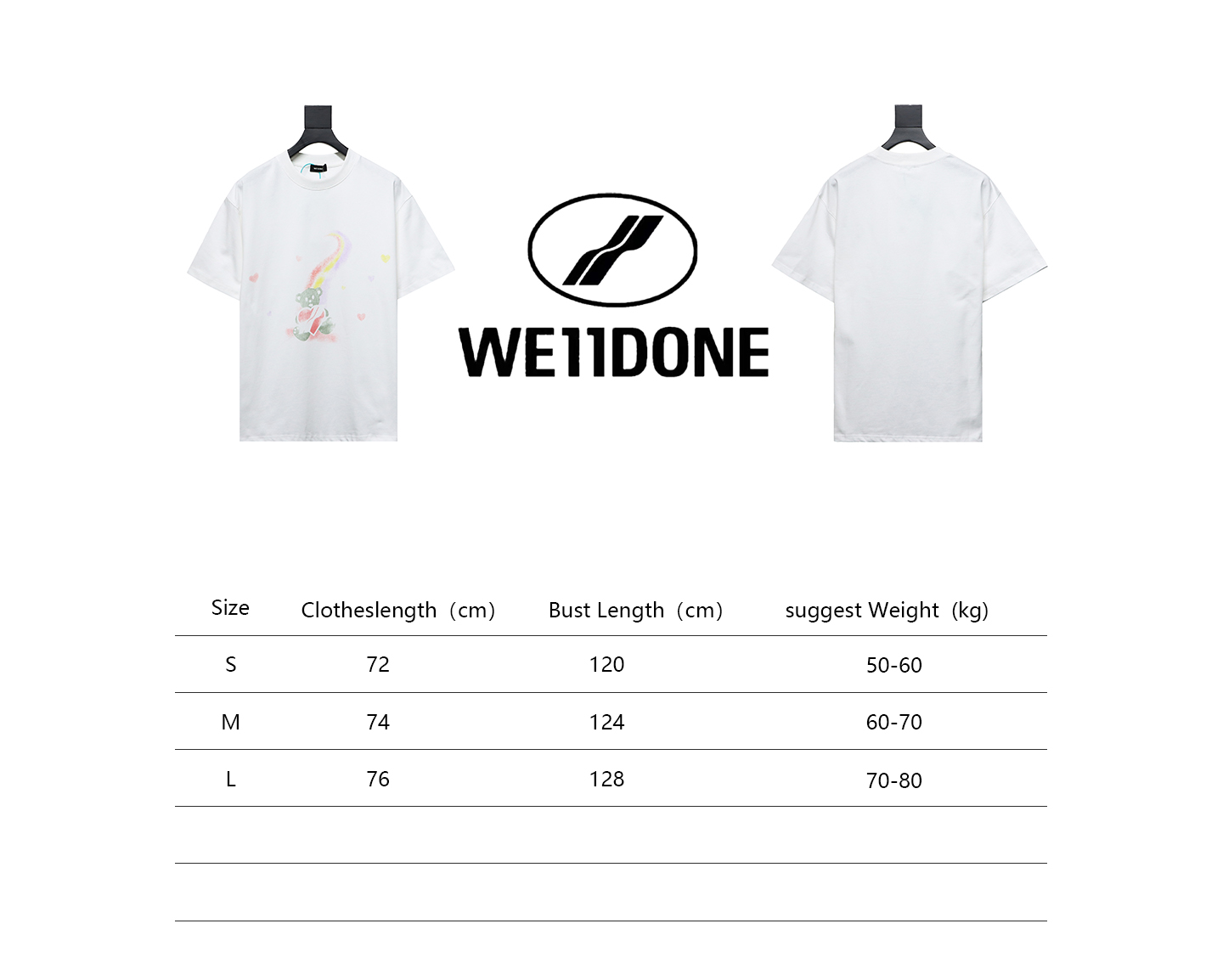 WE11DONE Rainbow Love Bear Print Short Sleeve T-Shirt White