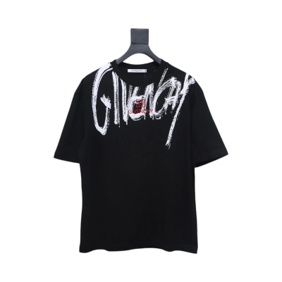 Givenchy Graffiti Letters Embroidered Logo Short Sleeve T-Shirt black 01
