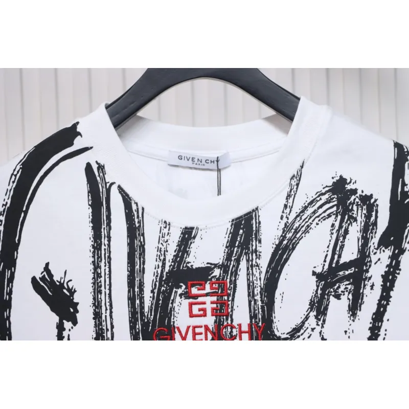 Givenchy Graffiti Letters Embroidered Logo Short Sleeve T-Shirt White
