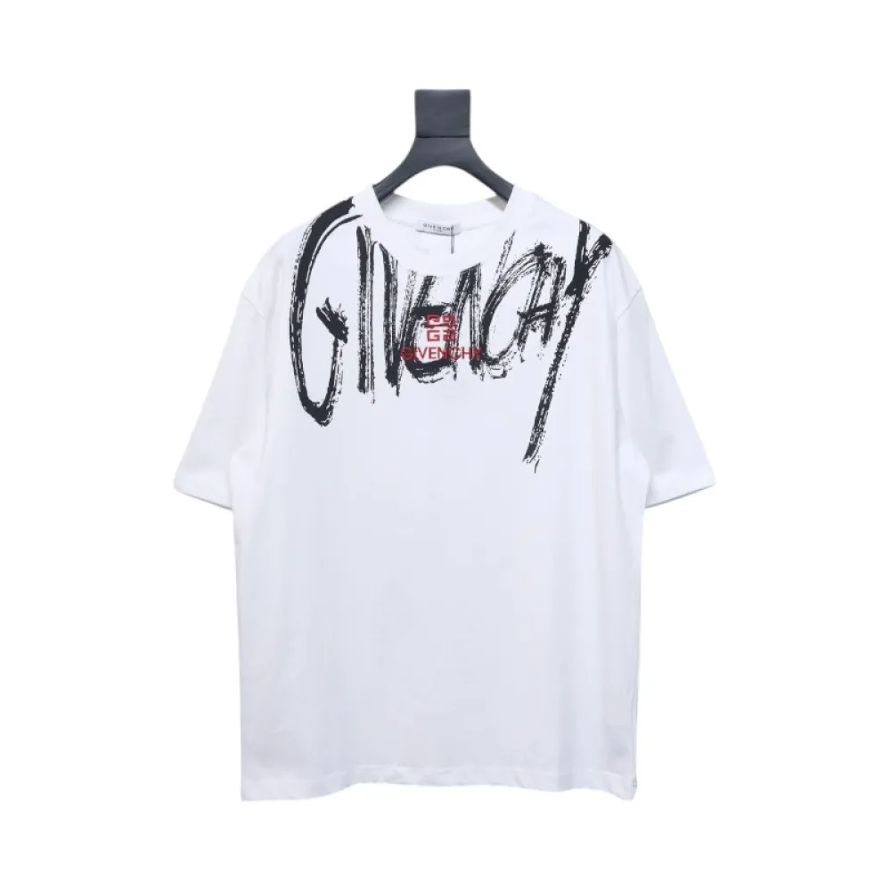 Givenchy Graffiti Letters Embroidered Logo Short Sleeve T-Shirt White