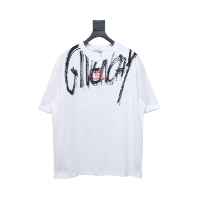 Givenchy Graffiti Letters Embroidered Logo Short Sleeve T-Shirt White 01