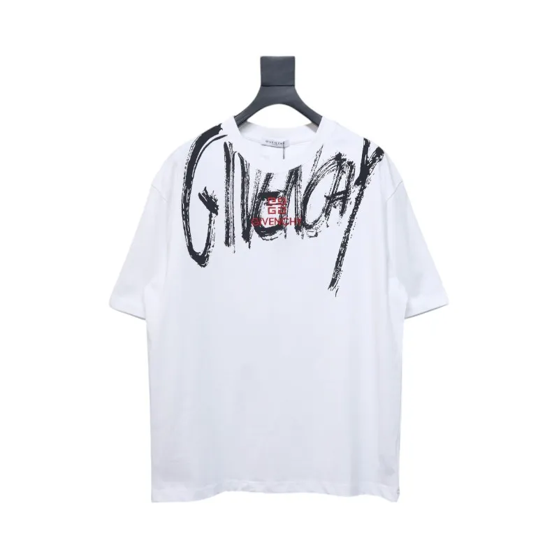 Givenchy Graffiti Letters Embroidered Logo Short Sleeve T-Shirt White