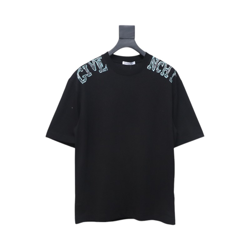 Givenchy Shoulder Hand-Painted Letters Printed Short Sleeve black