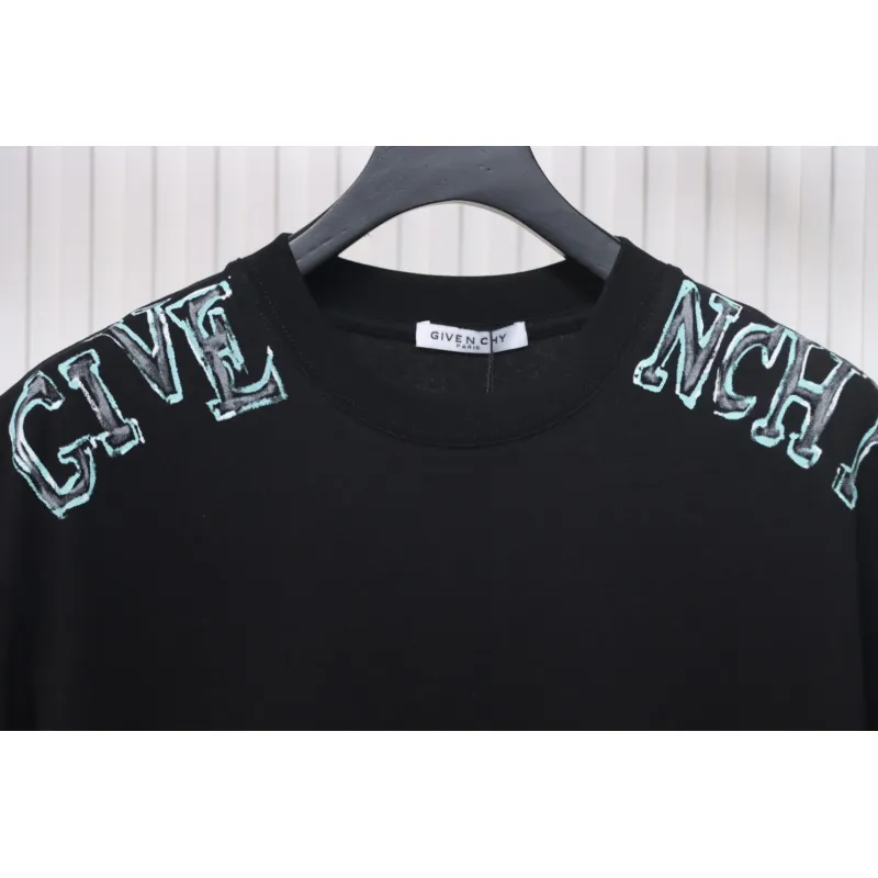 Givenchy Shoulder Hand-Painted Letters Printed Short Sleeve black