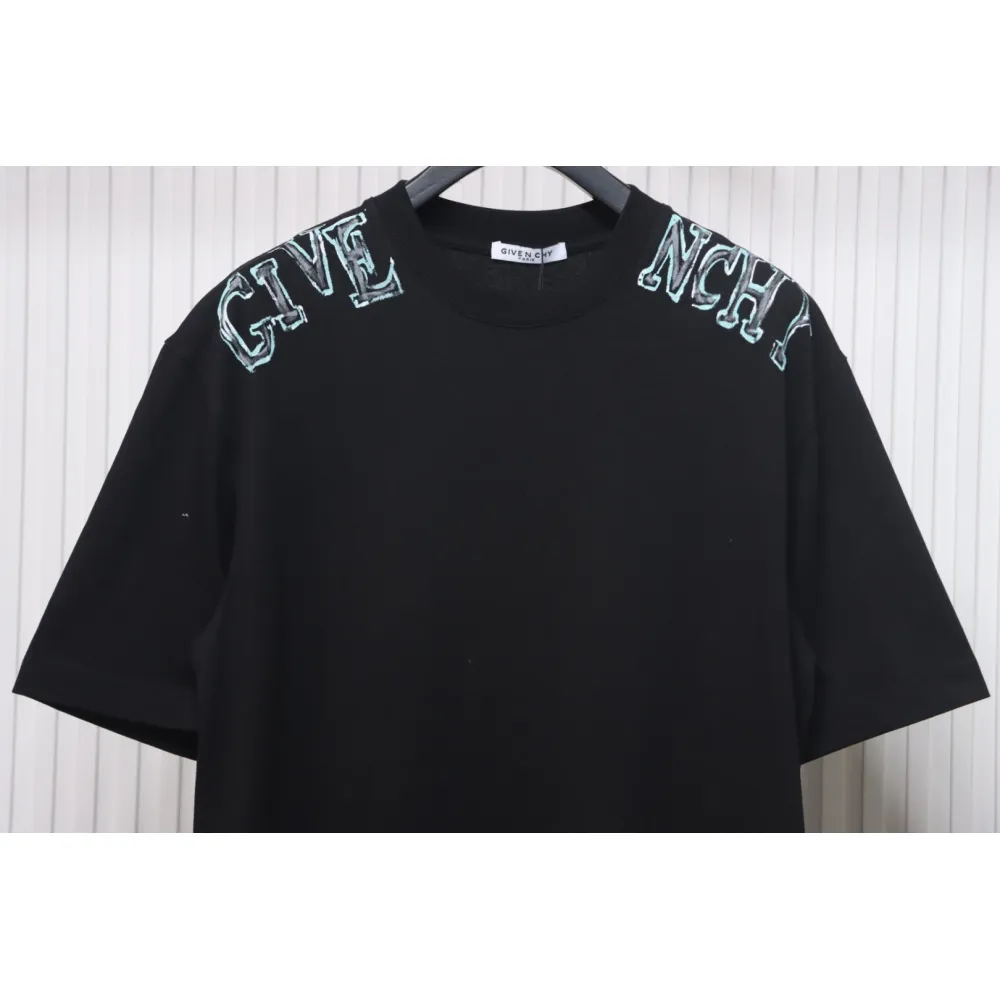 Givenchy Shoulder Hand-Painted Letters Printed Short Sleeve black