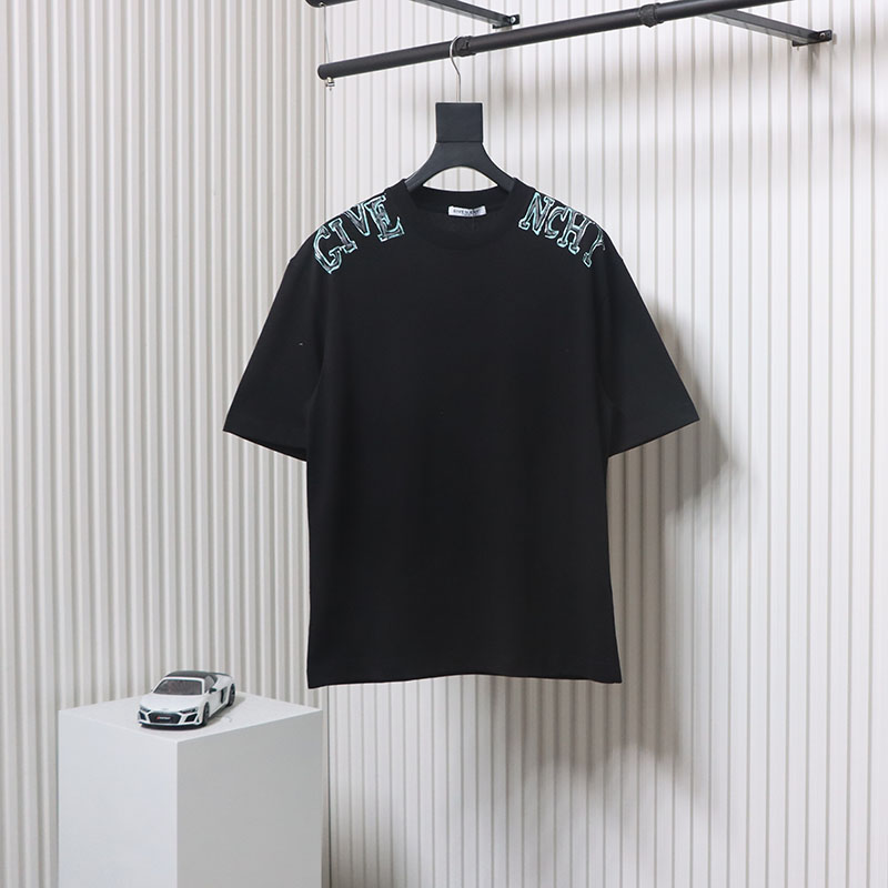 Givenchy Shoulder Hand-Painted Letters Printed Short Sleeve black