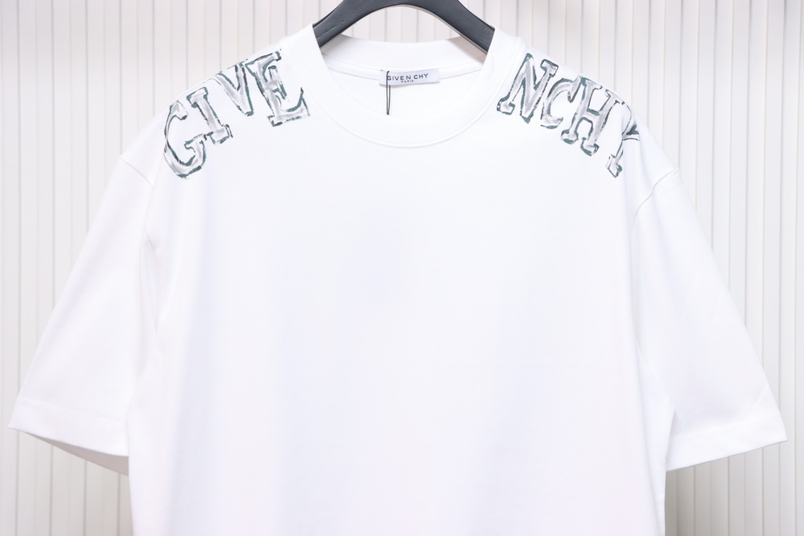 Givenchy Shoulder Hand-Painted Letters Printed Short Sleeve White
