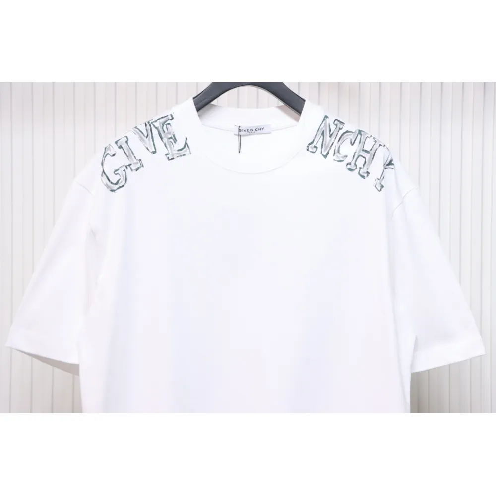 Givenchy Shoulder Hand-Painted Letters Printed Short Sleeve White