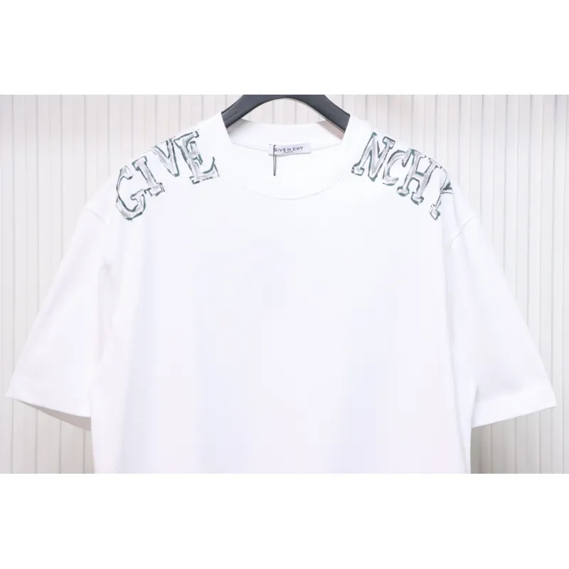 Givenchy Shoulder Hand-Painted Letters Printed Short Sleeve White