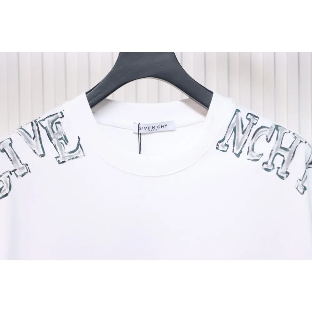 Givenchy Shoulder Hand-Painted Letters Printed Short Sleeve White