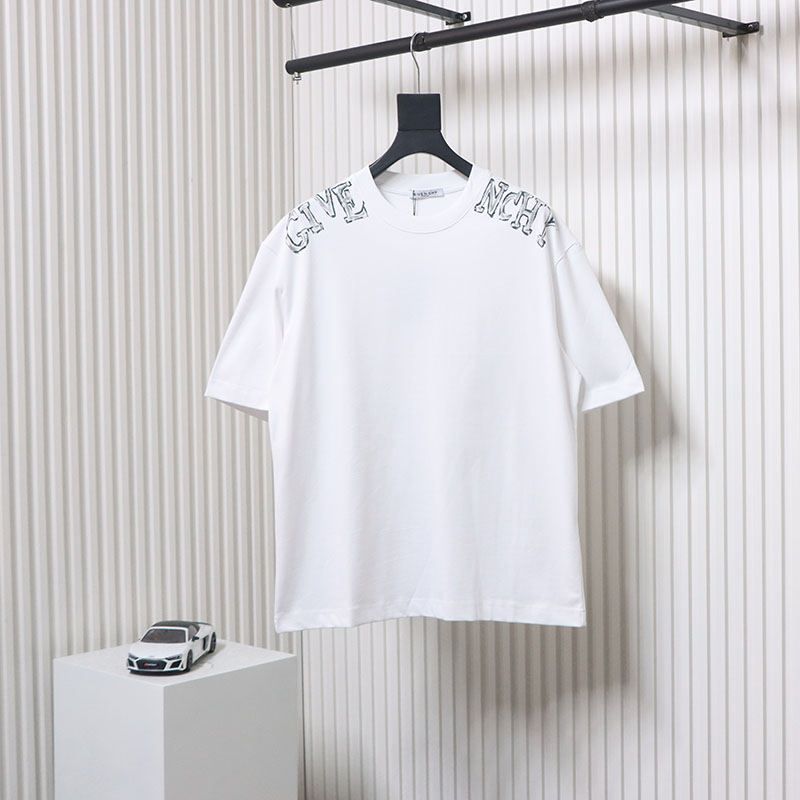 Givenchy Shoulder Hand-Painted Letters Printed Short Sleeve White