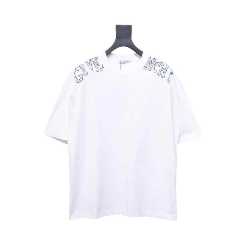 Givenchy Shoulder Hand-Painted Letters Printed Short Sleeve White