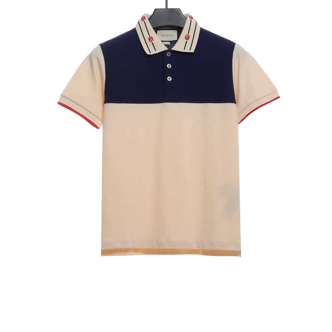 Gucci 21ss colorblock collar embroidered logo Polo shirt short sleeves