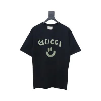 Gucci 22ss Smiley Face Print Short Sleeve Black 01