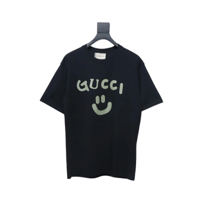 Gucci 22ss Smiley Face Print Short Sleeve Black 01