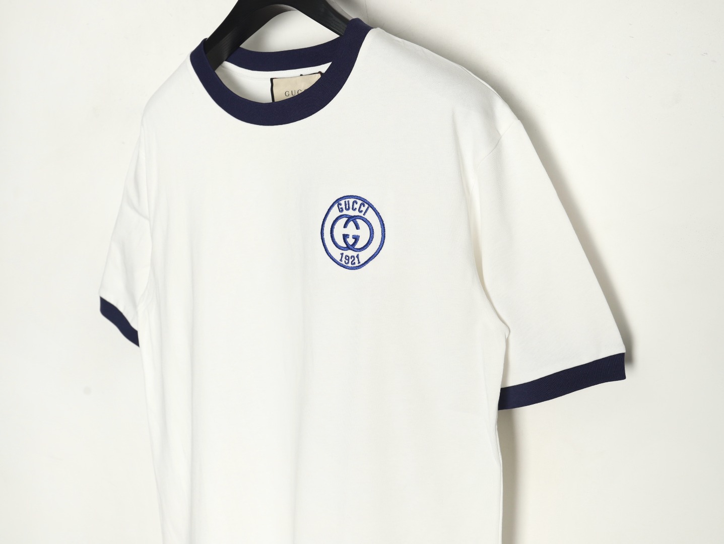 Gucci 23ss 1921 embroidered logo contrast short sleeve White