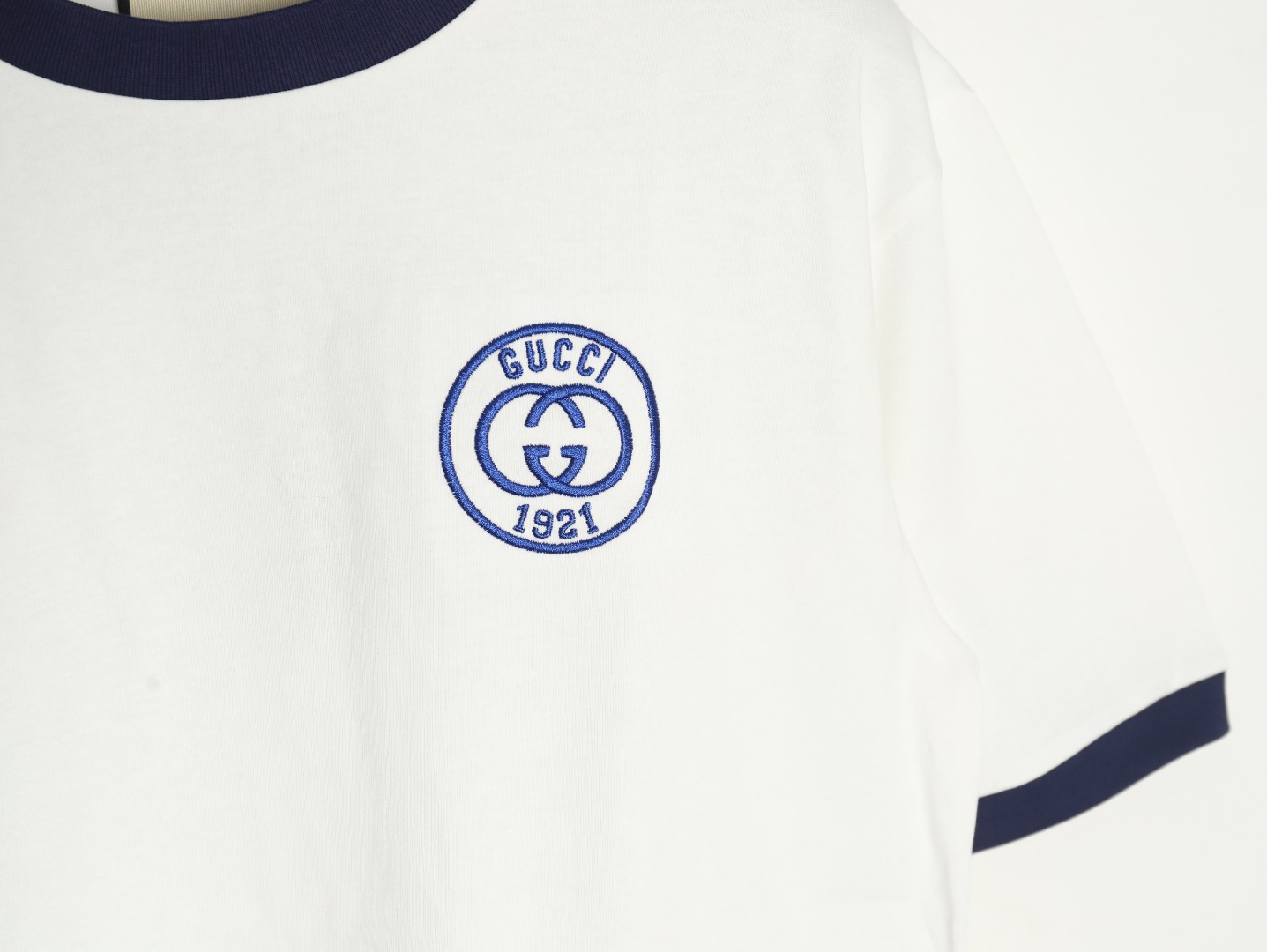 Gucci 23ss 1921 embroidered logo contrast short sleeve White