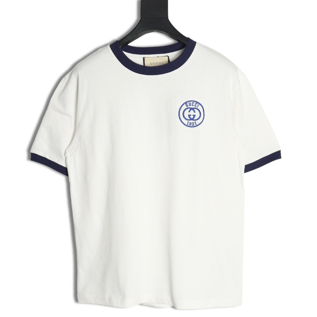 Gucci 23ss 1921 embroidered logo contrast short sleeve White