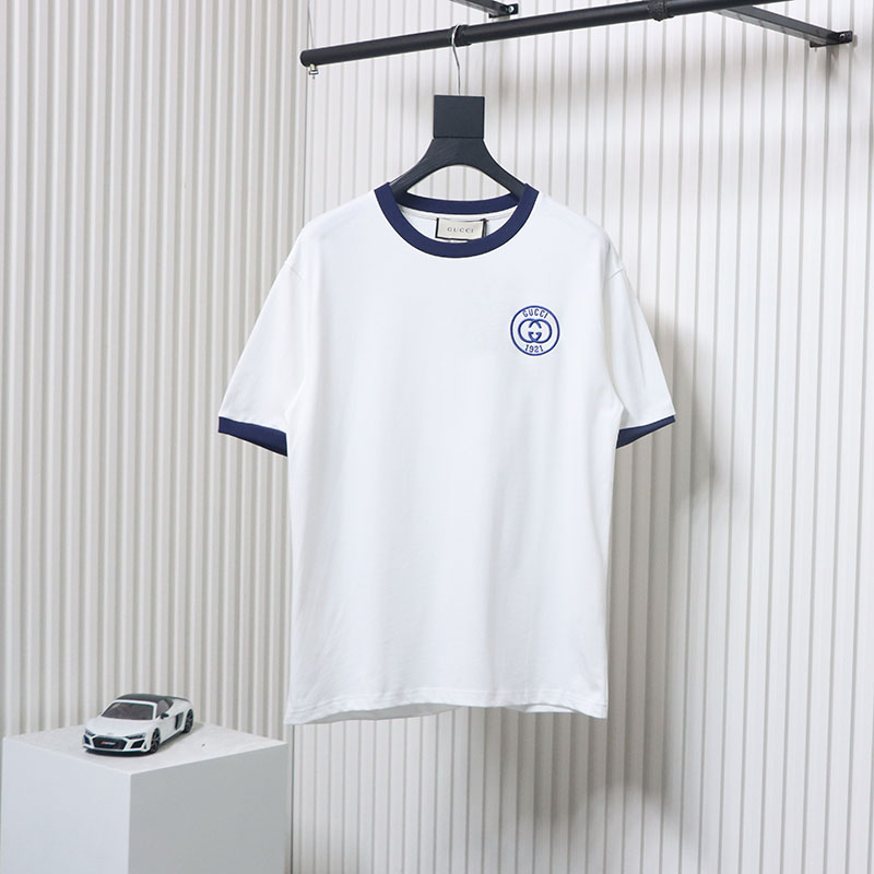 Gucci 23ss 1921 embroidered logo contrast short sleeve White
