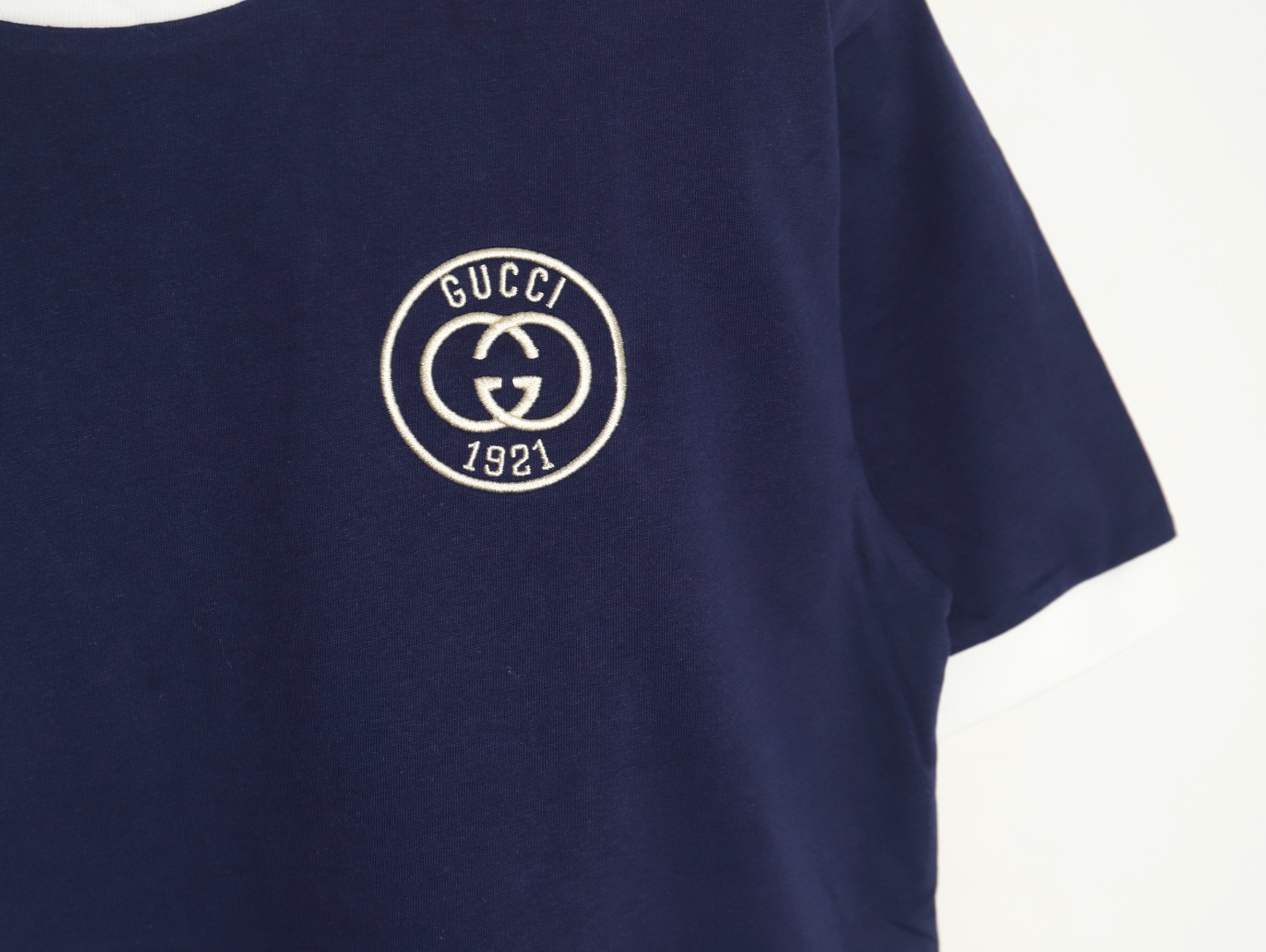 Gucci 23ss 1921 embroidered logo contrast short sleeve Blue