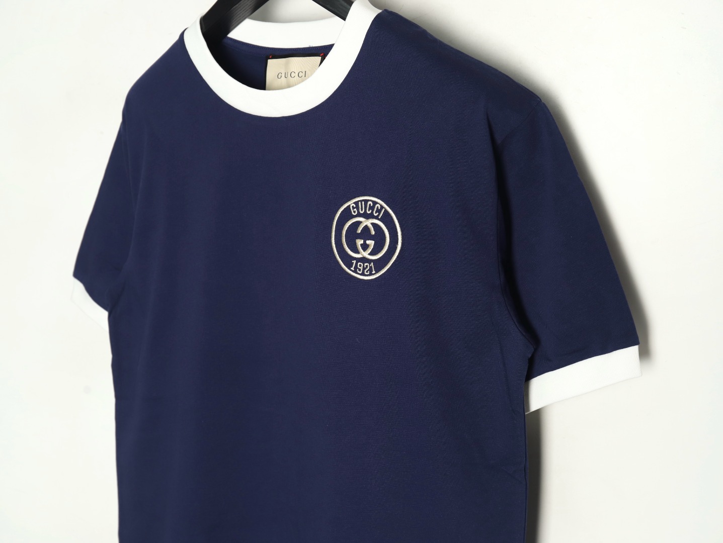 Gucci 23ss 1921 embroidered logo contrast short sleeve Blue