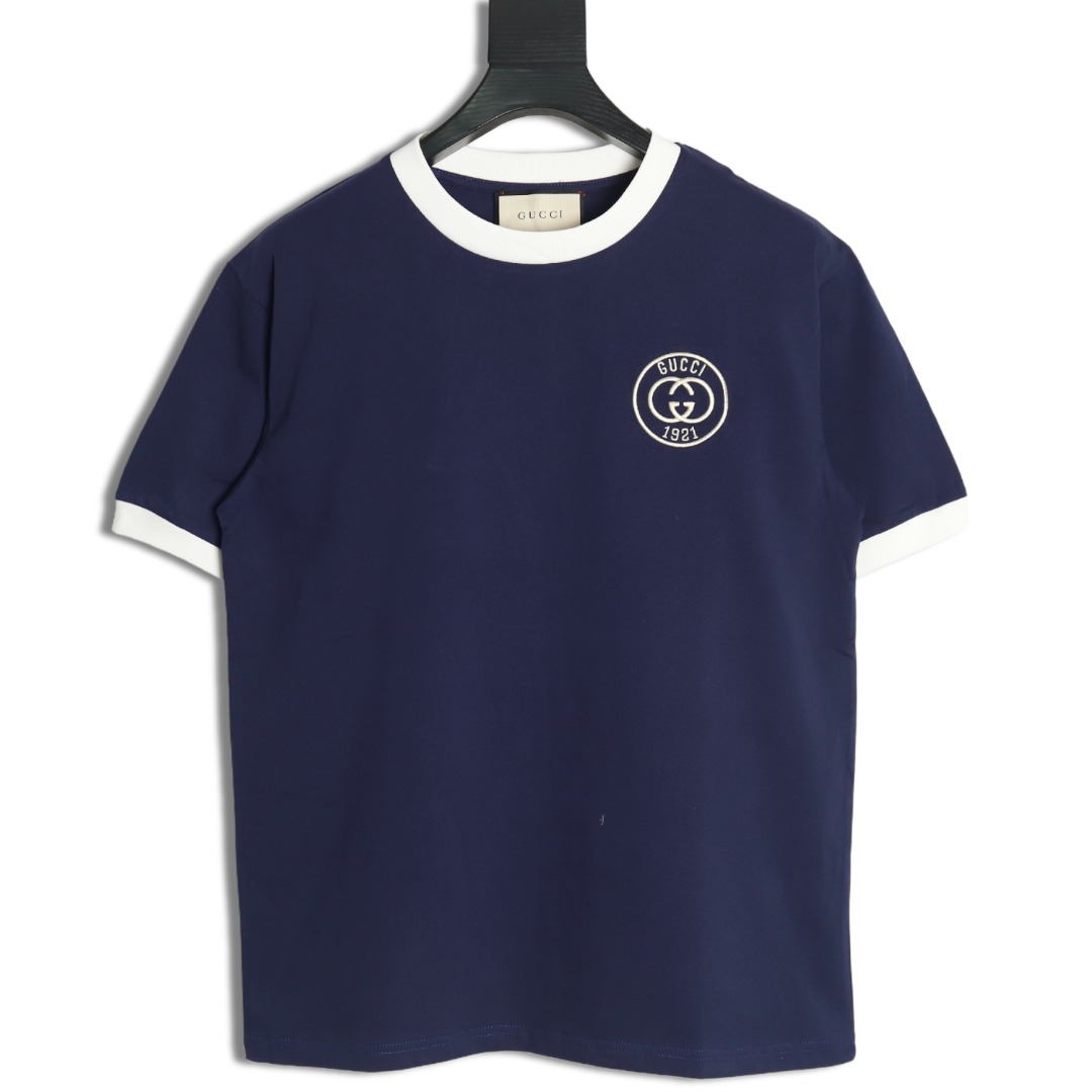 Gucci 23ss 1921 embroidered logo contrast short sleeve Blue