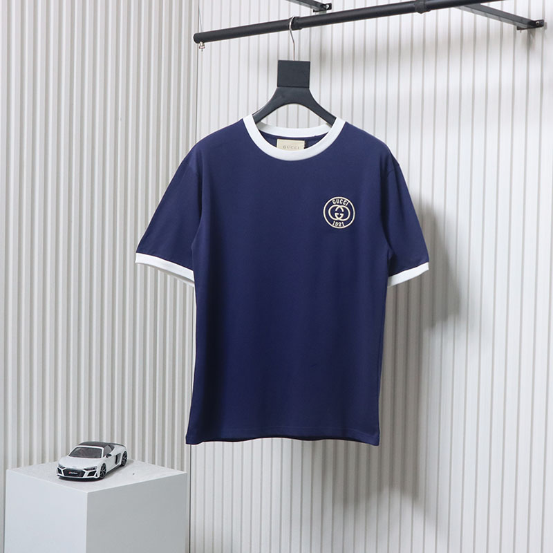 Gucci 23ss 1921 embroidered logo contrast short sleeve Blue