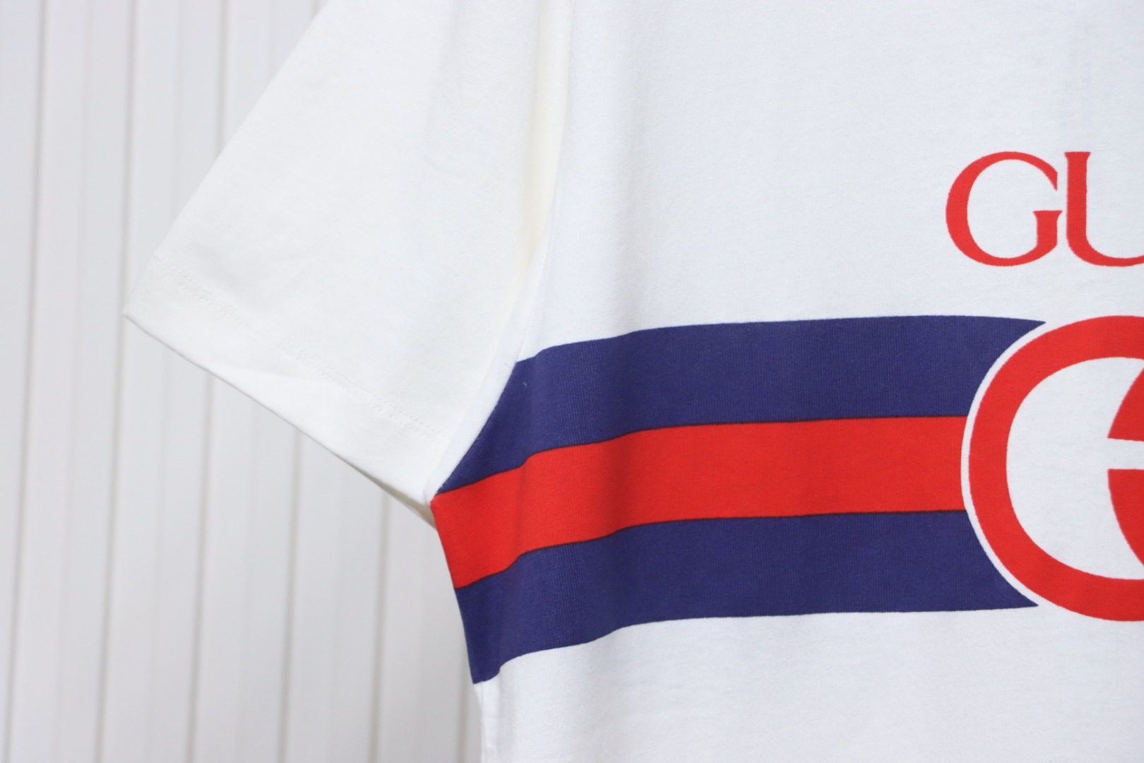 Gucci 23ss Double G interlocking striped short sleeve white