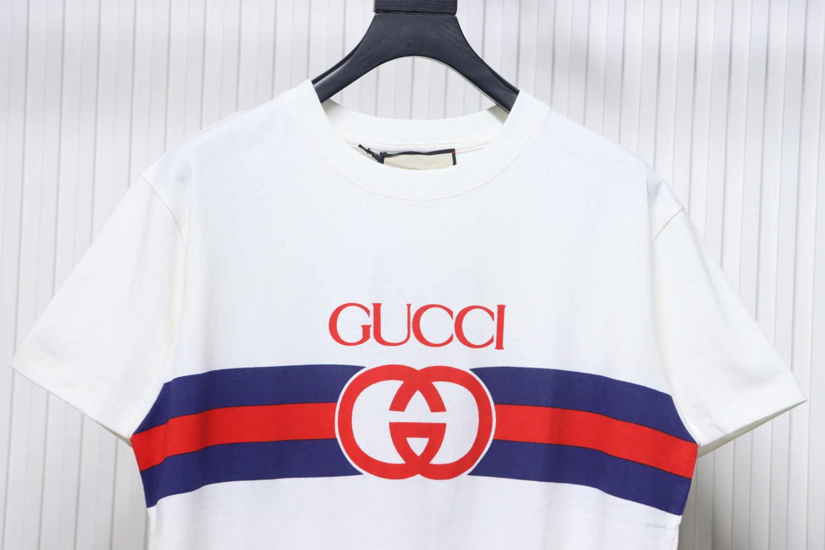 Gucci 23ss Double G interlocking striped short sleeve white
