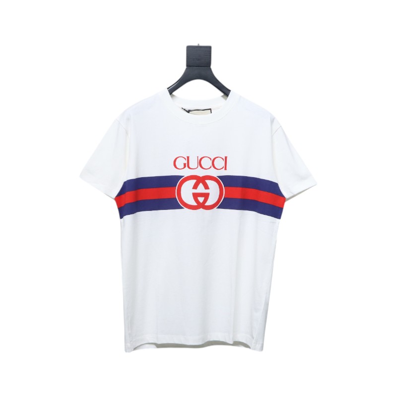 Gucci 23ss Double G interlocking striped short sleeve white
