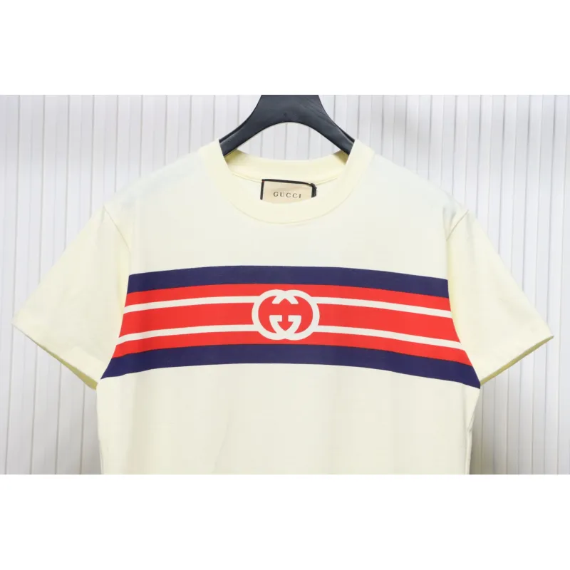 Gucci 23ss Double G interlocking stripes print short sleeves Beige