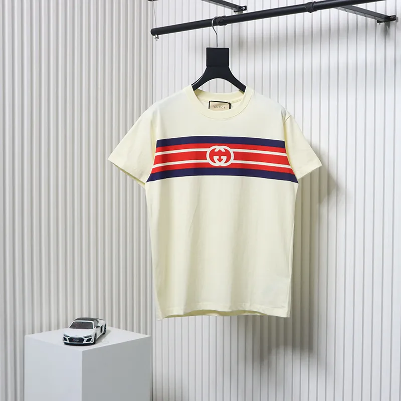 Gucci 23ss Double G interlocking stripes print short sleeves Beige