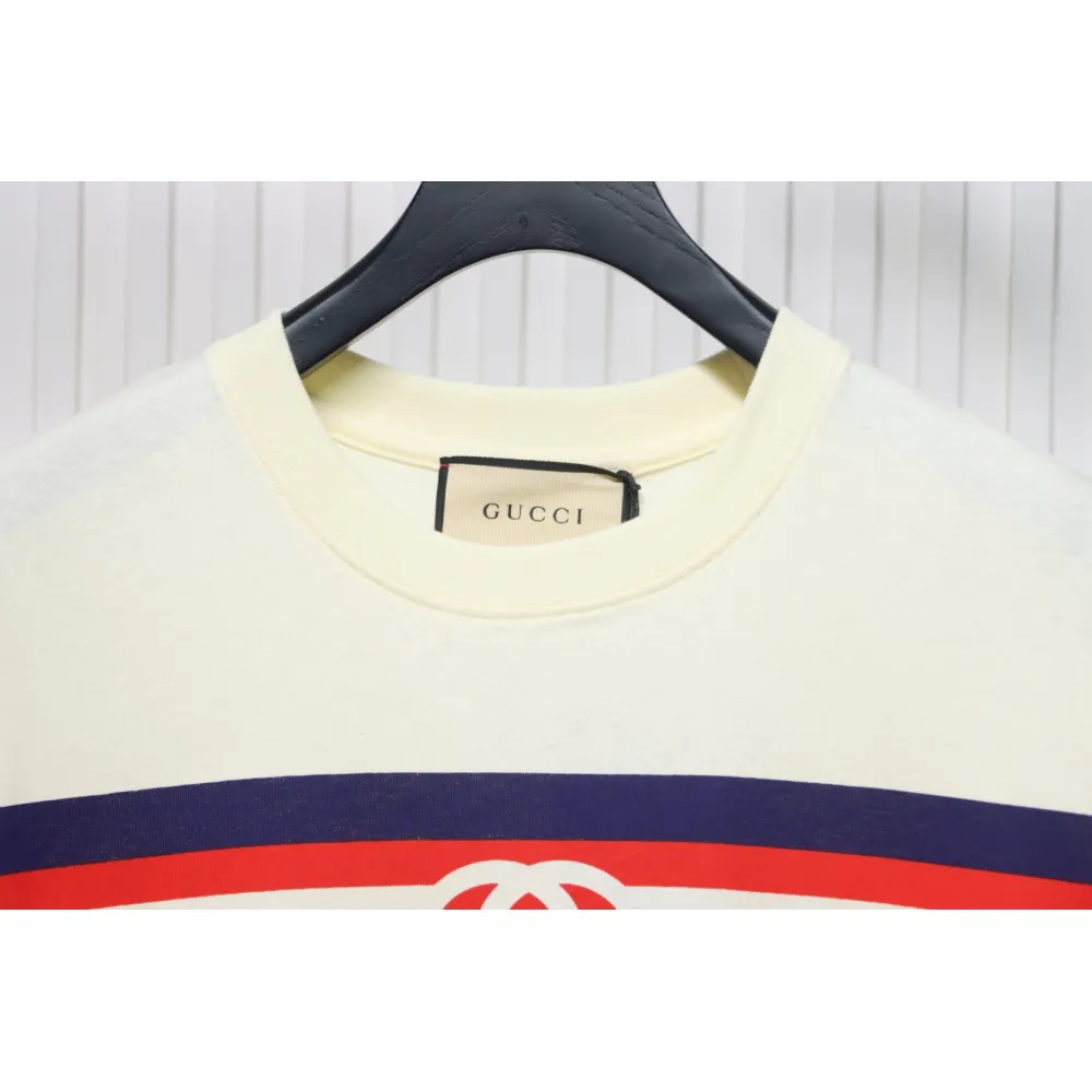 Gucci 23ss Double G interlocking stripes print short sleeves Beige