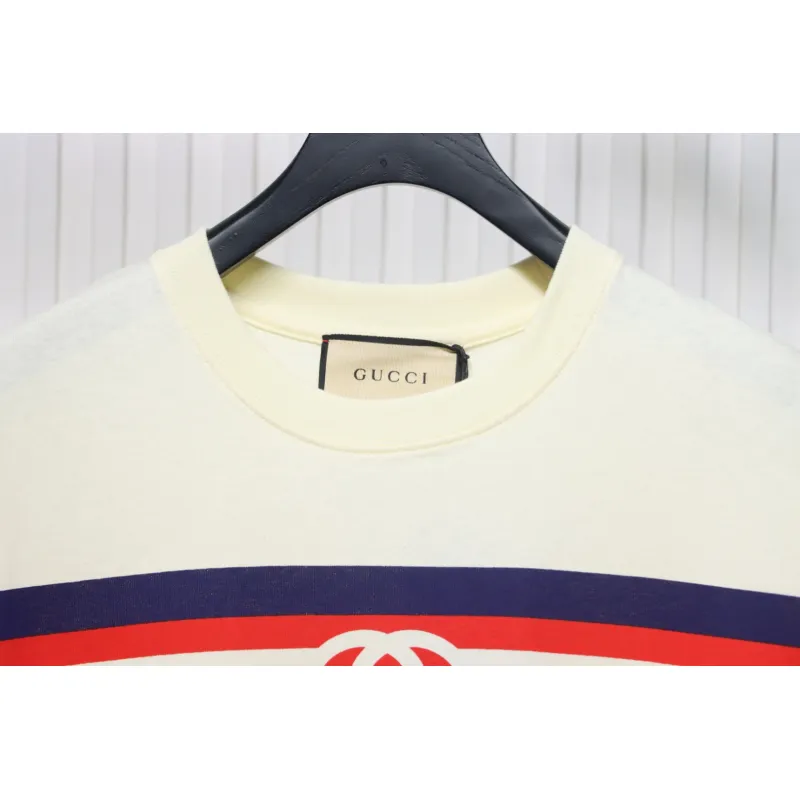 Gucci 23ss Double G interlocking stripes print short sleeves Beige