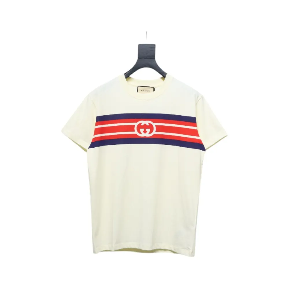 Gucci 23ss Double G interlocking stripes print short sleeves Beige