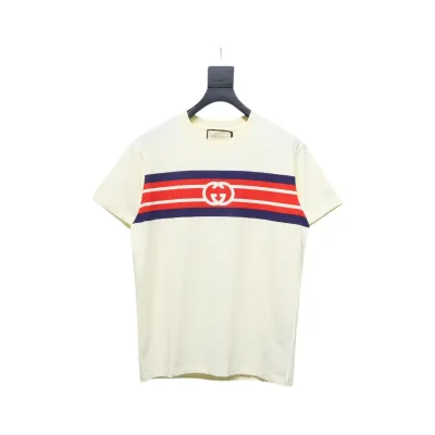Gucci 23ss Double G interlocking stripes print short sleeves Beige 01