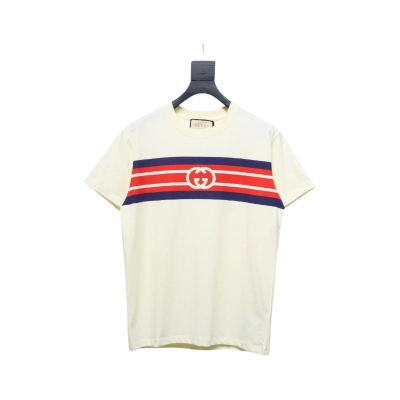 Gucci 23ss Double G interlocking stripes print short sleeves Beige 01