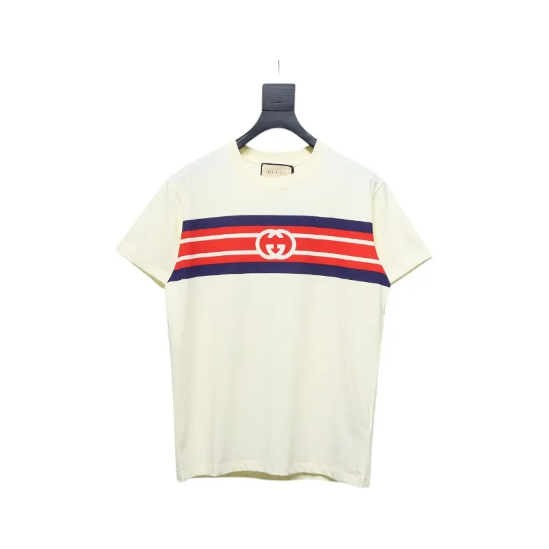 Gucci 23ss Double G interlocking stripes print short sleeves Beige